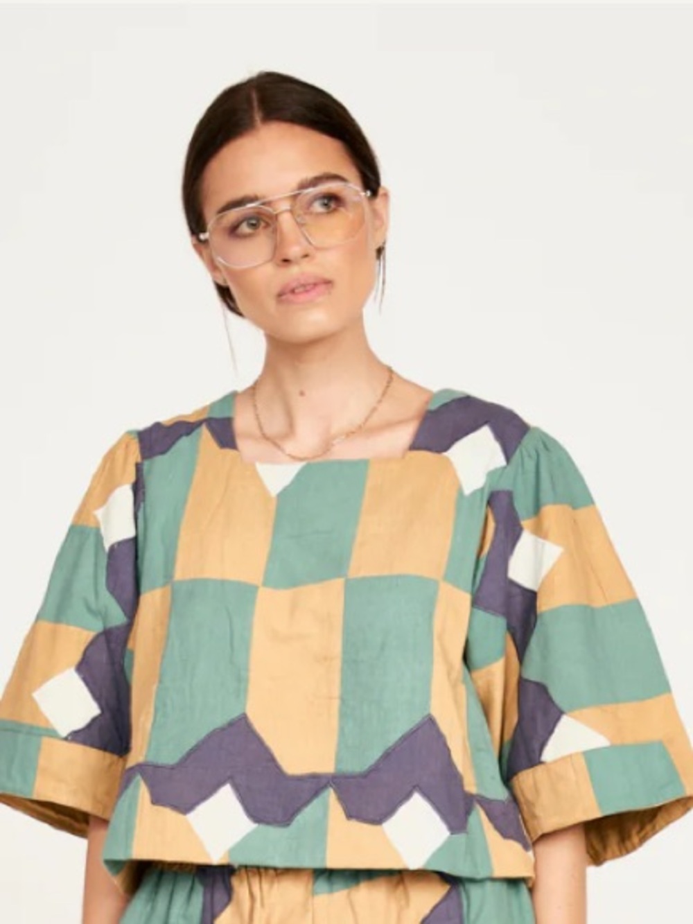 Mirth NWTs Provence Blouse Top Teal Mustard Origami size small